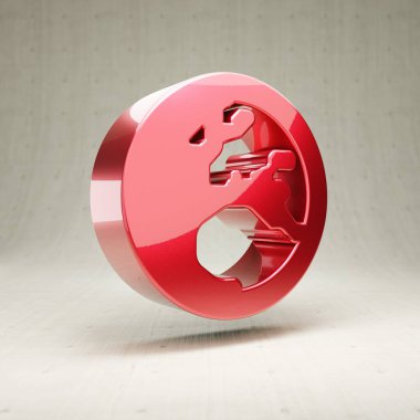 Dünya Avrupa ikonu. Beyaz beton arka planda izole edilmiş kırmızı parlak metalik Küre Avrupa sembolü.