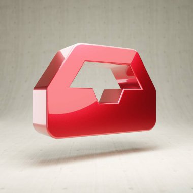 Gelen kutusu simgesi. Beyaz beton zemin üzerinde izole edilmiş kırmızı parlak metalik Gelen kutusu sembolü.