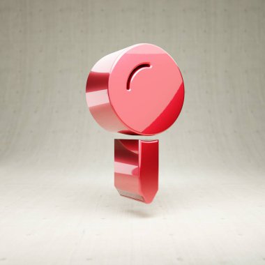 Harita Pin simgesi. Beyaz beton arkaplanda izole edilmiş kırmızı parlak metalik Harita Pin sembolü.