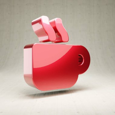 Seksi Kupa simgesi. Beyaz beton arka planda izole edilmiş kırmızı parlak metalik Sıcak Kupa sembolü.