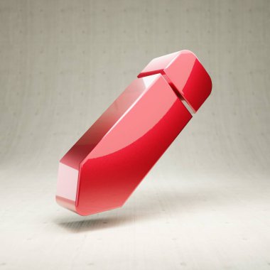 Kalem simgesi. Beyaz beton arkaplanda izole edilmiş kırmızı parlak metalik kalem sembolü.