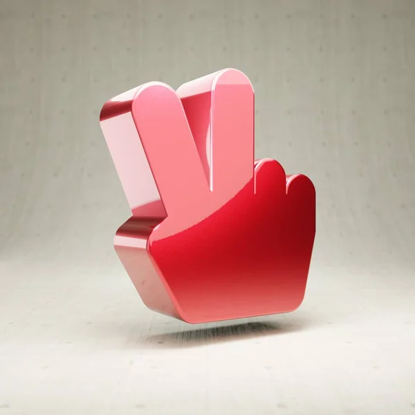 Ícone de paz da mão. Vermelho brilhante metálico Mão Paz símbolo isolado no fundo de concreto branco. — Fotografia de Stock