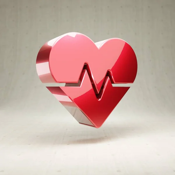 Hartslag icoon. Rood glanzend metallic Heartbeat symbool geïsoleerd op witte betonnen achtergrond. — Stockfoto