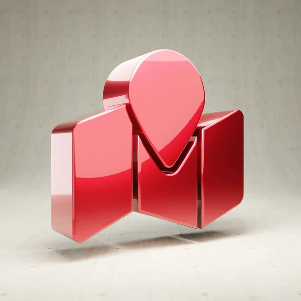 Karta Markerad ikon. Röd glänsande metallic Karta Märkt symbol isolerad på vit betong bakgrund. — Stockfoto