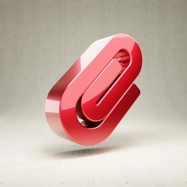 Ikona sponky. Červené lesklé kovové Paperclip symbol izolované na bílém betonu pozadí. — Stock fotografie