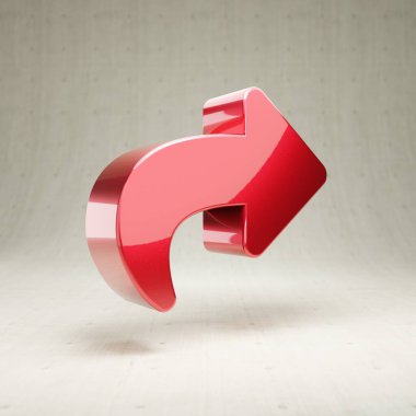 Simgeyi paylaş. Beyaz beton zemin üzerinde kırmızı parlak metalik paylaşım sembolü izole.