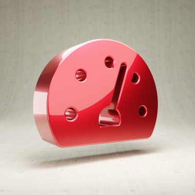 Tahometer simgesi. Beyaz beton arkaplanda izole edilmiş kırmızı parlak metalik Tahometer sembolü.