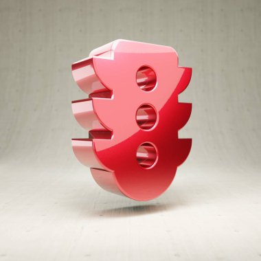 Trafik Işığı simgesi. Beyaz beton arka planda izole edilmiş kırmızı parlak metalik trafik ışığı sembolü.