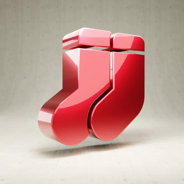 Zokni ikon. Piros fényes fém zokni szimbólum elszigetelt fehér beton háttér. — Stock Fotó