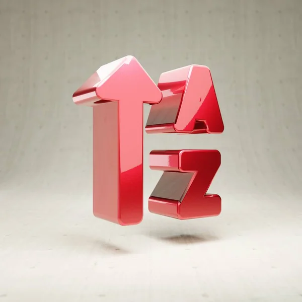 排序A -Z图标。白色混凝土背景上隔离的红色光滑金属A-Z标志. — 图库照片