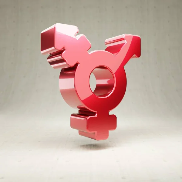 Transznemű ikon. Piros fényes fémes Transgender szimbólum elszigetelt fehér beton háttér. — Stock Fotó