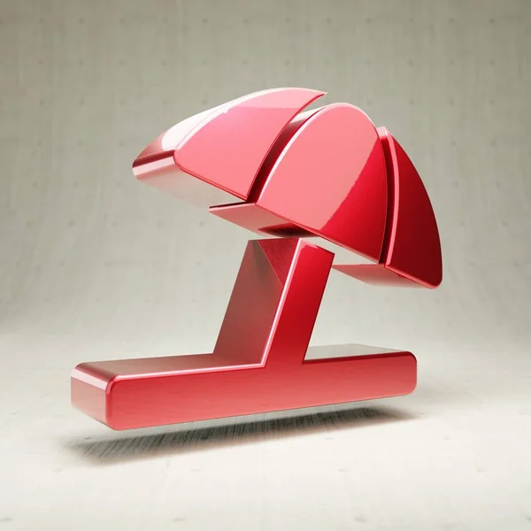 Parapluie de plage icône. Rouge brillant métallique Parapluie de plage symbole isolé sur fond de béton blanc. — Photo
