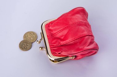 paralar için kırmızı deri bayan çanta