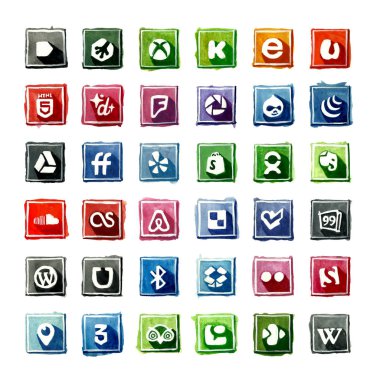 35 watercolor Social Media Icons high resolution RGB. clipart