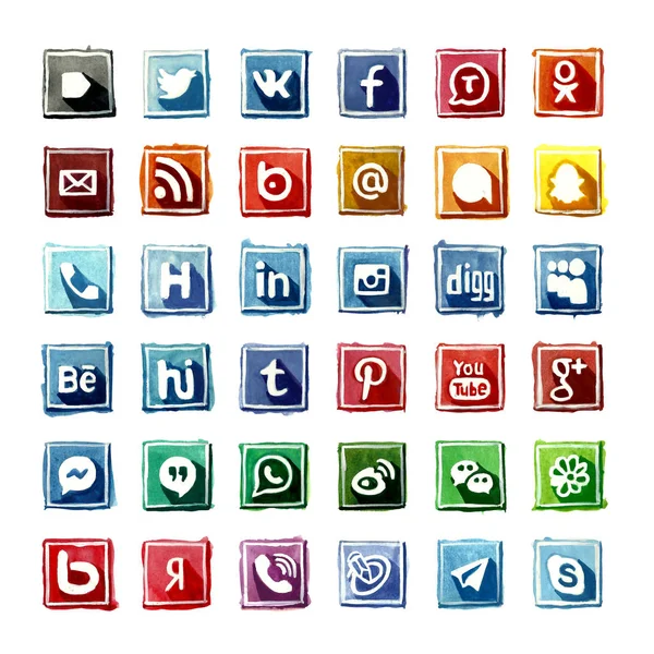 Watercolor Social Media Icons High Resolution Rgb — Stock Photo, Image