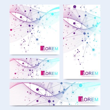 Modern web sitesi afiş soyut vektör kümesi. Bilimsel sibernetik arka plan dinamik doğrusal dalgalar ile. Molekül ve iletişim arka plan. Tasarımınız için grafik arka plan