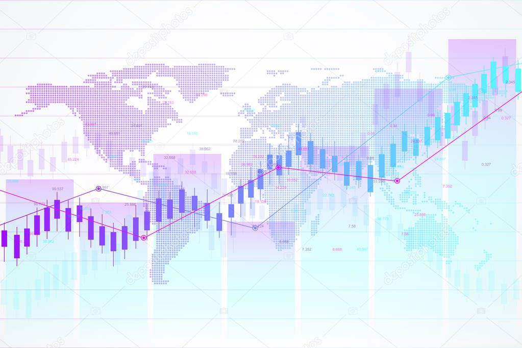 Stock market and exchange. Candle stick graph chart of stock market investment trading. Stock market data. Bullish point, Trend of graph. Vector illustration.