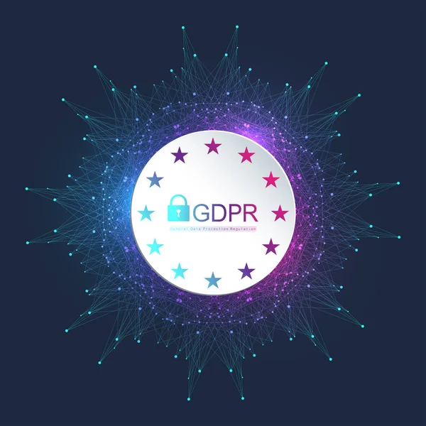 RGPD - Reglamento general de protección de datos. Mapa y bandera de Europa punteada. Protección de datos personales. Ilustración vectorial — Archivo Imágenes Vectoriales