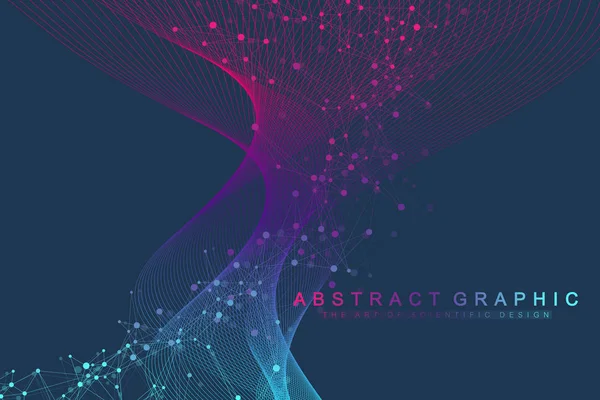 Bağlı çizgiler ve noktalarla Geometrik soyut arkaplan. Dalga akışı. Molekül ve iletişim geçmişi. Tasarımınız için grafiksel arkaplan. Vektör illüstrasyonu.