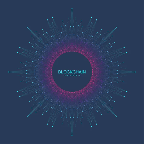 Blockchain Logo, signe, concept d'icône. Conception de bannière de données crypto-monnaie fractale. Graphisme abstrait géométrique conception chaîne bloc technologie signe d'affaires. Illustration vectorielle . — Image vectorielle