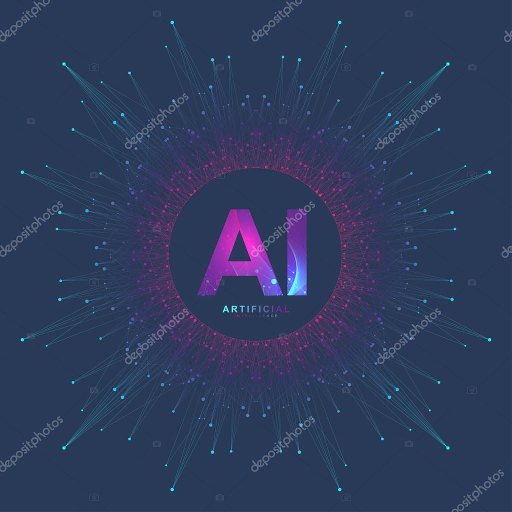 Artificial Intelligence Logo. Artificial Intelligence and Machine Learning Concept. Vector symbol AI. Neural networks and another modern technologies concepts. Technology sci-fi concept.