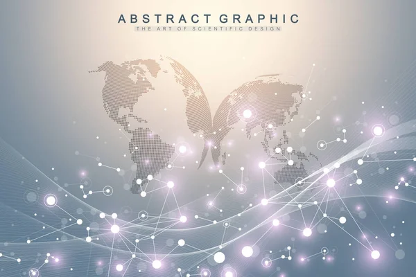 Sfondo geometrico astratto con linee e punti collegati. Flusso d'onda. Molecola e contesto comunicativo. Sfondo grafico per il vostro disegno. Illustrazione vettoriale — Vettoriale Stock