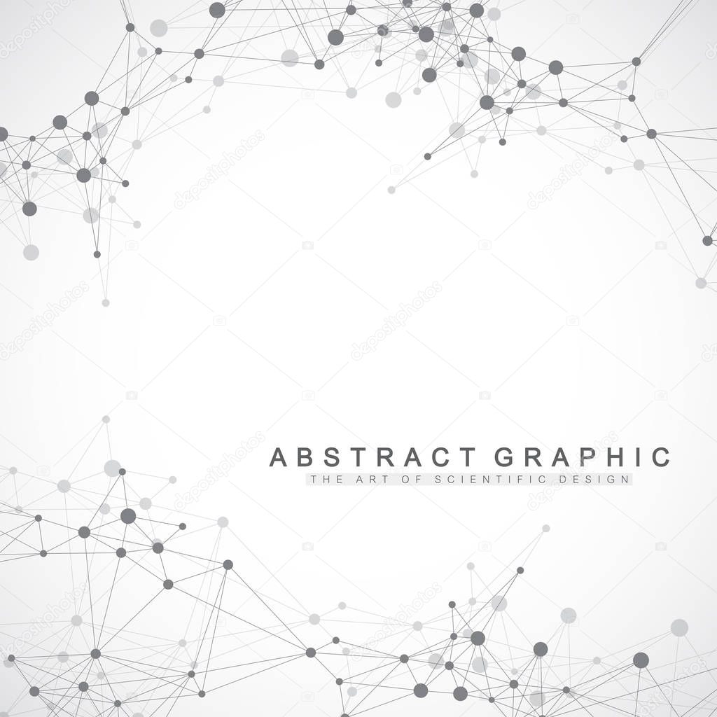Geometric graphic background communication. Global network connections. Wireframe complex with compounds. Perspective backdrop. Digital data visualization. Scientific cybernetic vector