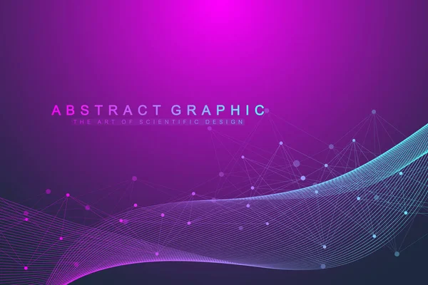 Fondo abstracto geométrico con líneas y puntos conectados. Flujo de onda. Antecedentes moleculares y de comunicación. Fondo gráfico para su diseño. Ilustración vectorial. — Archivo Imágenes Vectoriales