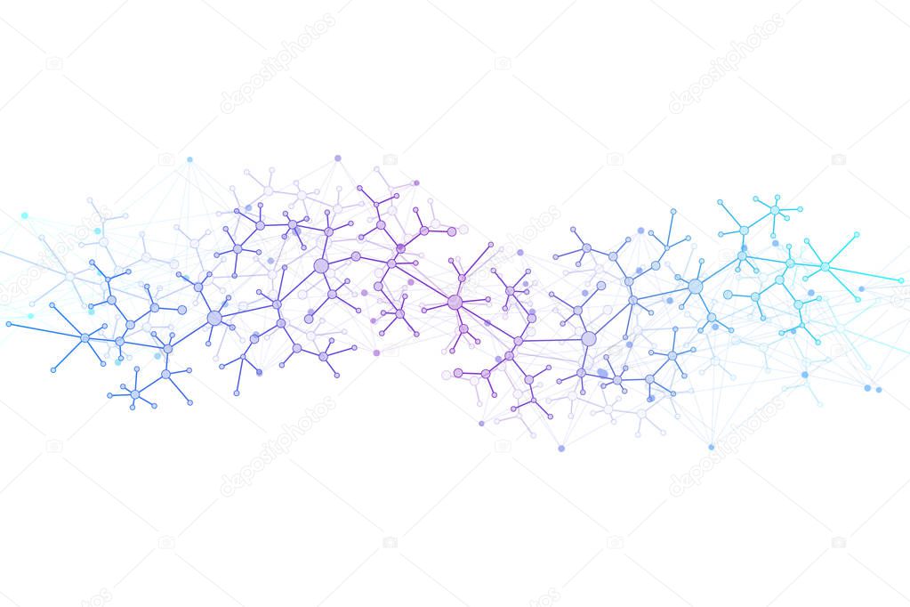 Scientific vector illustration genetic engineering and gene manipulation concept. DNA helix, DNA strand, molecule or atom, neurons. Abstract structure for Science or medical background