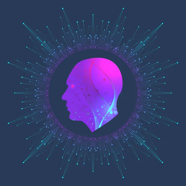 Logo de Inteligencia Artificial. Inteligencia artificial y concepto de aprendizaje automático. Símbolo vectorial AI. Redes neuronales y otros conceptos de tecnologías modernas. Concepto de ciencia ficción tecnológica. — Vector de stock