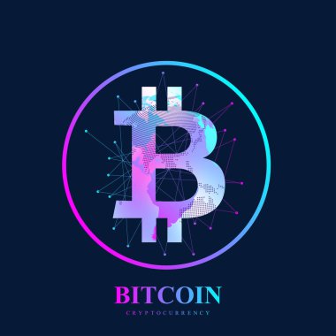 Bitcoin. Fiziksel bit sikke. Bitcoin dijital para sikke hasar dünya finans sistemi. Cryptocurrency. Sanal para. Vektör çizim.