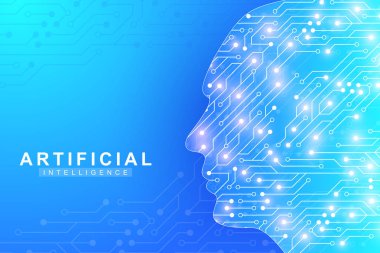 Fütüristik yapay zeka ve öğrenme kavramı makine... İnsan büyük veri görselleştirme. Wave Flow iletişim, bilimsel vektör çizim