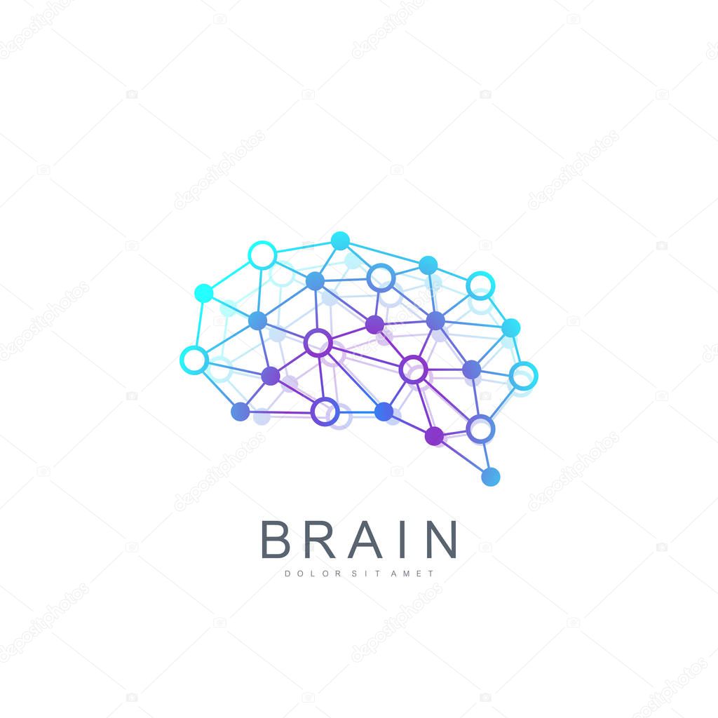 Colorful Vector Template Brain Logo. Creative Idea Concept Design Brain Logotype Icon
