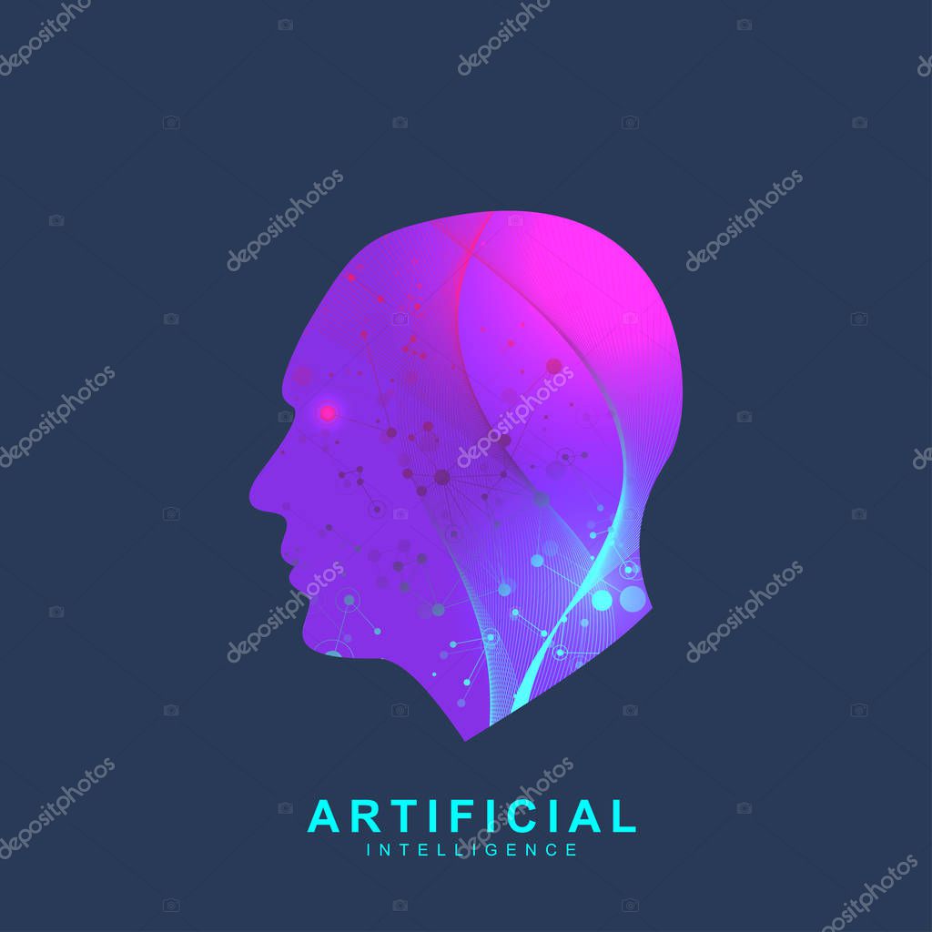 Artificial Intelligence Logo. Artificial Intelligence and Machine Learning Concept. Vector symbol AI. Neural networks and another modern technologies concepts. Technology sci-fi concept.