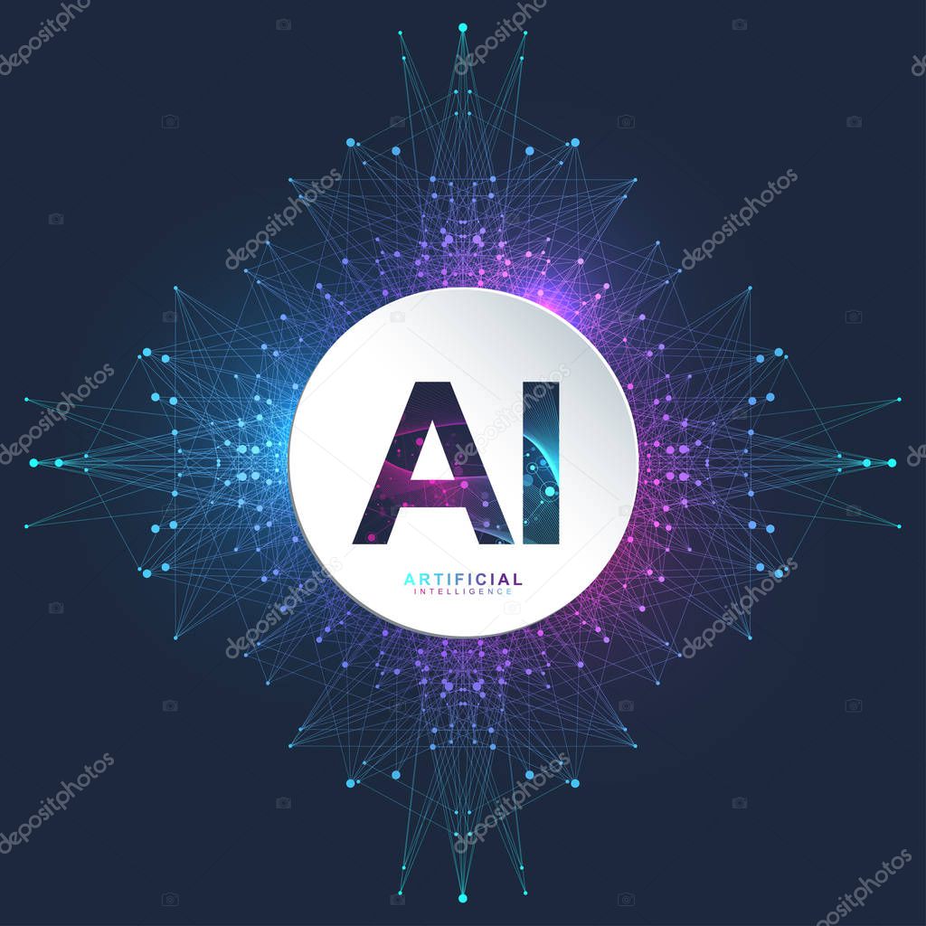 Artificial Intelligence Logo. Artificial Intelligence and Machine Learning Concept. Vector symbol AI. Neural networks. Deep learning and future technology concept design