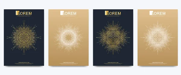 Modern vector template for brochure leaflet flyer cover catalog magazine or annual report. Golden layout in A4 size. Business, science and technology design book layout. Presentation with mandala. — Stock Vector