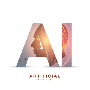 Yapay Zeka Logosu. Yapay Zeka ve Makine Öğrenme Konsepti. Vektör sembolü yapay zeka. Sinirsel ağlar ve diğer modern teknoloji kavramları. Teknoloji bilim kurgu konsepti