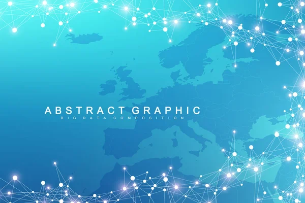 Comunicación Geométrica Con Europe Map Complejo Macrodatos Con Compuestos Fondo — Vector de stock