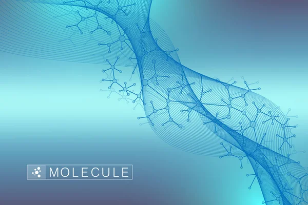 Illustration vectorielle scientifique génie génétique et concept de manipulation génétique. Hélice ADN, brin ADN, molécule ou atome, neurones. Structure abstraite pour la science ou les antécédents médicaux. Flux d'ondes — Image vectorielle