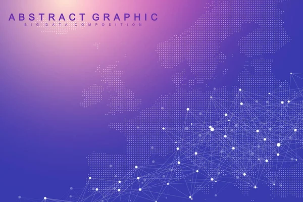 Molécula geométrica de fondo gráfico y comunicación. Complejo de macrodatos con compuestos. Fondo de perspectiva. Arreglo mínimo. Visualización digital de datos. Ilustración científica de vectores cibernéticos . — Vector de stock