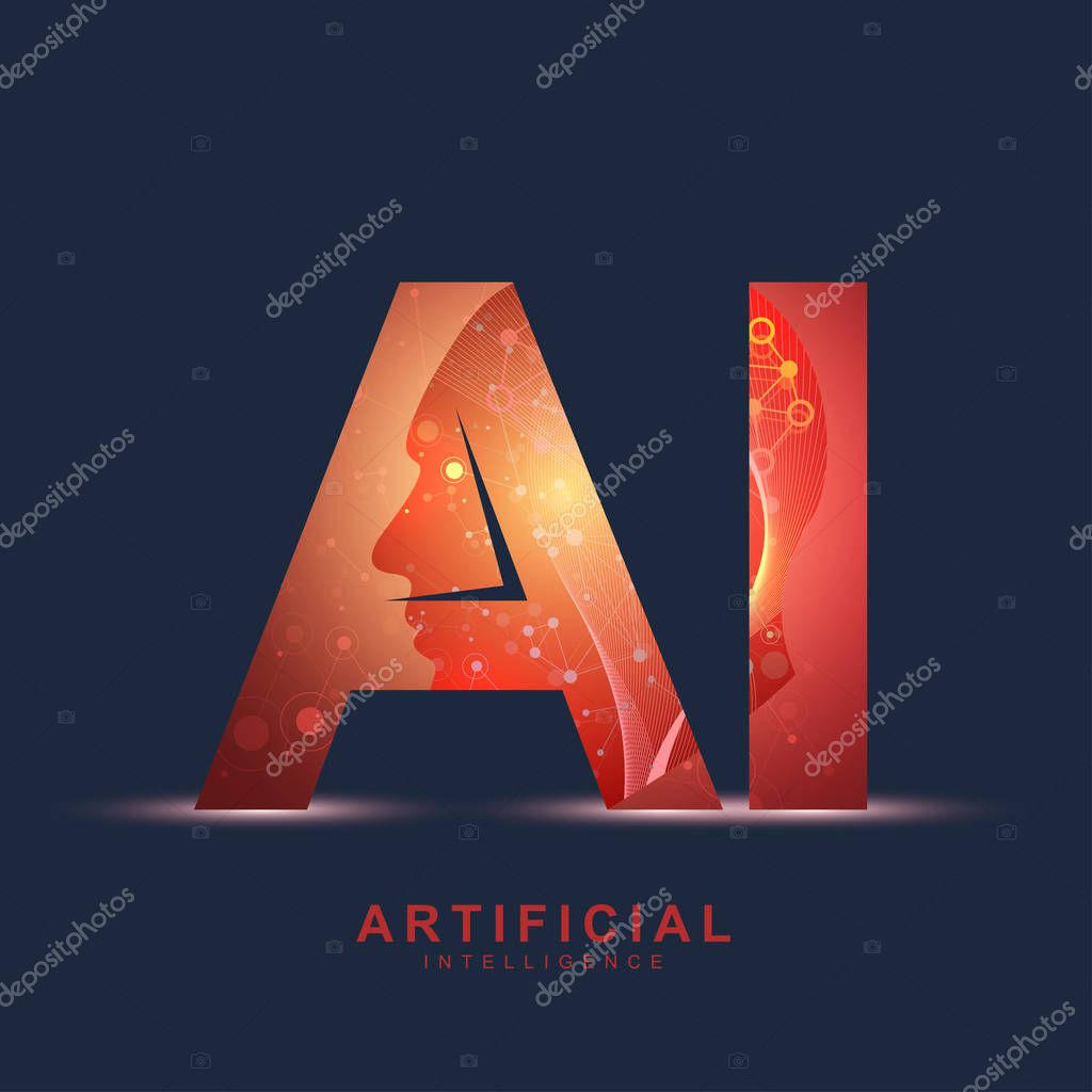 Artificial Intelligence Logo. Artificial Intelligence and Machine Learning Concept. Vector symbol AI. Neural networks and another modern technologies concepts. Technology sci-fi concept.