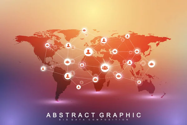 Соціальна мережа та концепція маркетингу на фоні World Map. Глобальна бізнес-концепція та інтернет-технології, Аналітичні мережі. Векторні ілюстрації — стоковий вектор