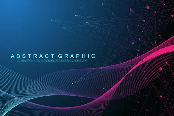 Geometric abstract background with connected lines and dots. Wave flow. Artificial Intelligence and Machine Learning Concept. Communication graphic background for your design. Vector illustration. — Stock Vector