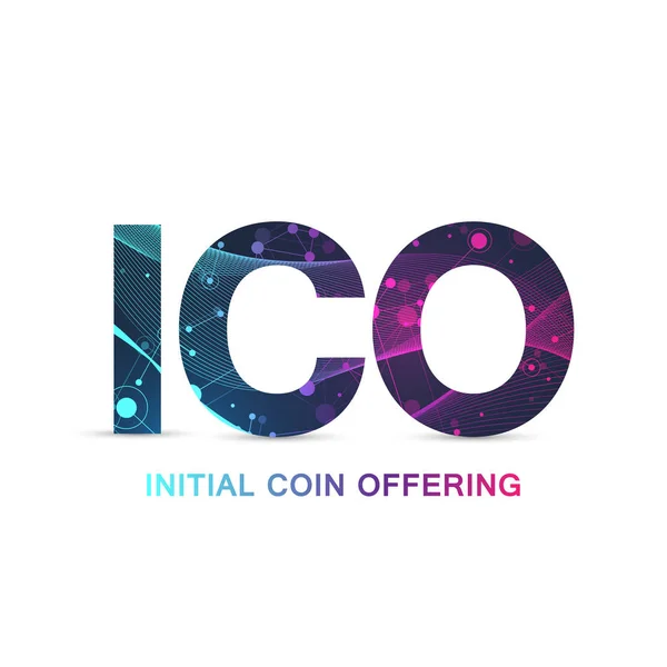 ICO, moneda inicial ofreciendo antecedentes. Blockchain business concept banner ICO. Ilustración vectorial . — Archivo Imágenes Vectoriales