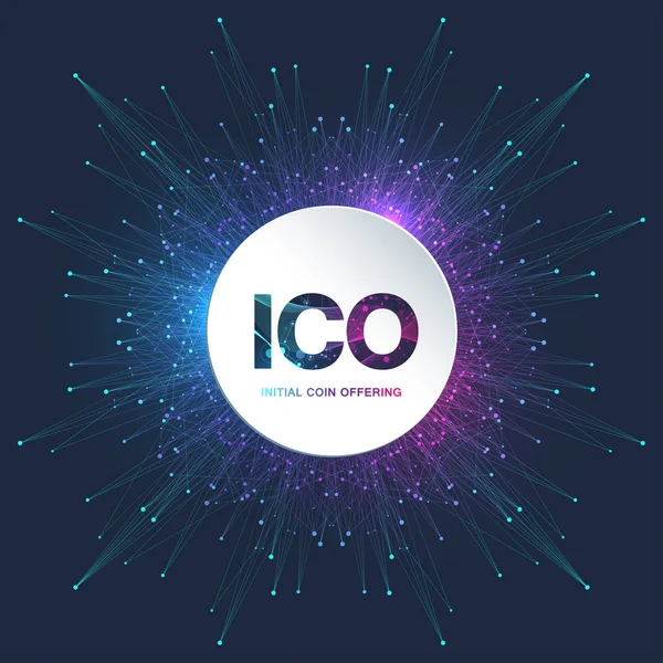 ICO, pièce initiale offrant un arrière-plan. Bannière de concept d'entreprise Blockchain ICO. Illustration vectorielle . — Image vectorielle