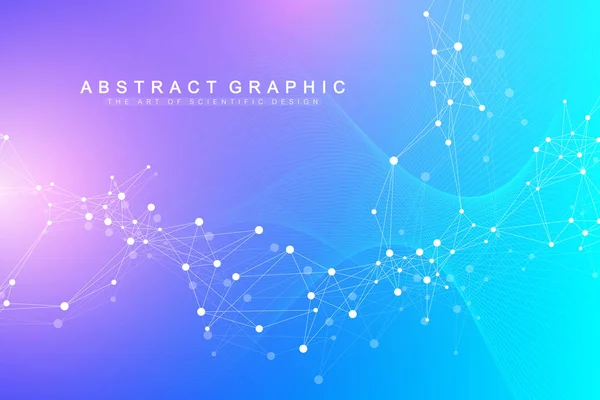 Visualización de datos genómicos grandes. Hélice de ADN, hebra de ADN, prueba de ADN. Molécula o átomo, neuronas. Estructura abstracta para la ciencia o el fondo médico, bandera . — Vector de stock