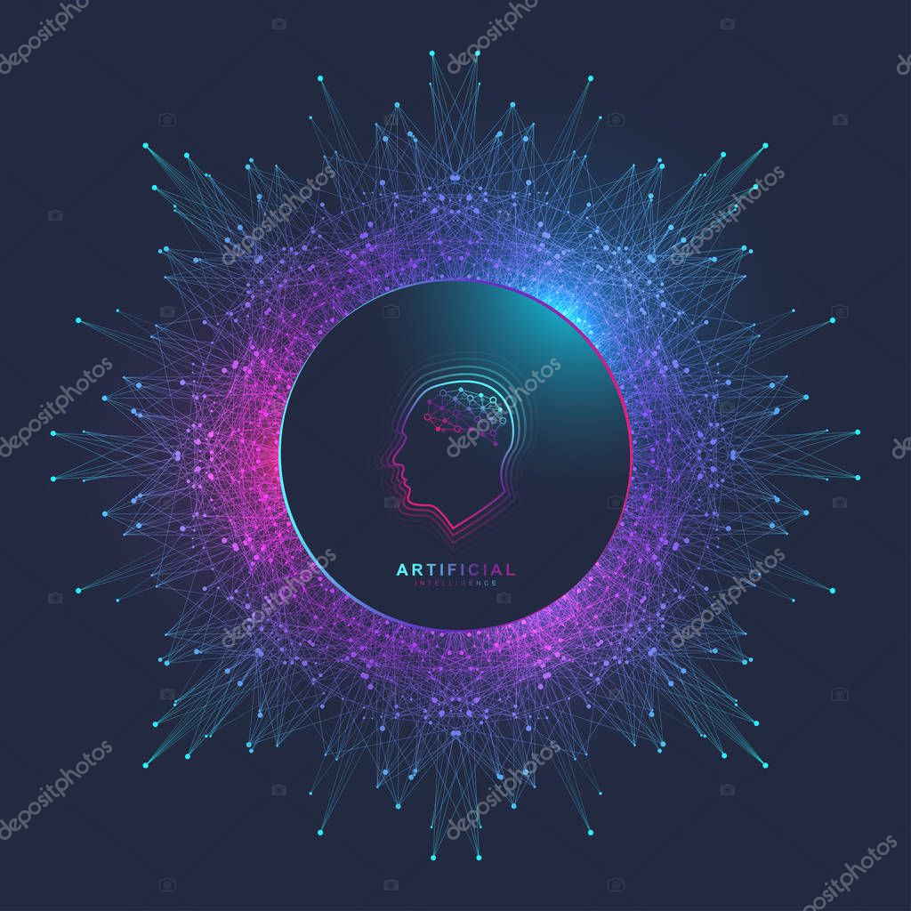 Artificial Intelligence Logo. Artificial Intelligence and Machine Learning Concept. Vector symbol AI. Neural networks and another modern technologies concepts. Technology sci-fi concept.