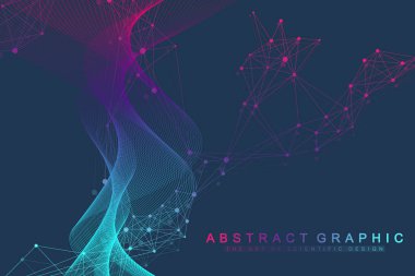 Bilimsel vektör çizim genetik mühendisliği ve gen manipülasyon kavramı. DNA sarmalı, Dna dizisi, molekül veya atom, nöronlar. Soyut yapı bilim ya da tıbbi geçmişi için. Dalga akışı
