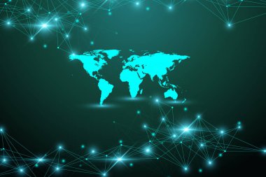 Bağlantılı çizgi ve noktalar ile teknoloji arka plan. Büyük veri görselleştirme. Yapay zeka ve öğrenme kavramı arka plan makine. Analitik ağlar. Vektör çizim.