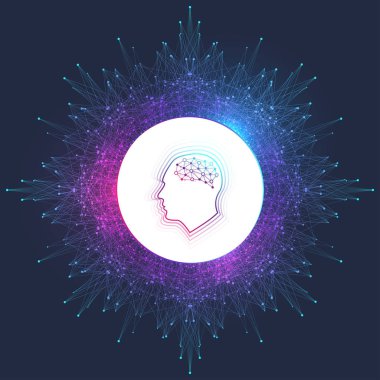 Yapay Zeka Logosu. Yapay Zeka ve Makine Öğrenme Konsepti. Vektör sembolü yapay zeka. Sinirsel ağlar ve diğer modern teknoloji kavramları. Teknoloji bilim kurgu konsepti.